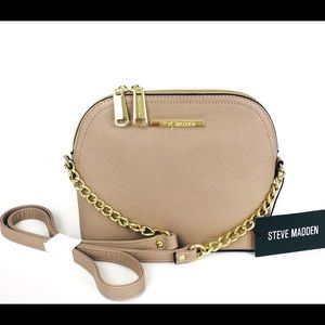 Steve Madden Taupe Faux Leather Dome Crossbody Bag